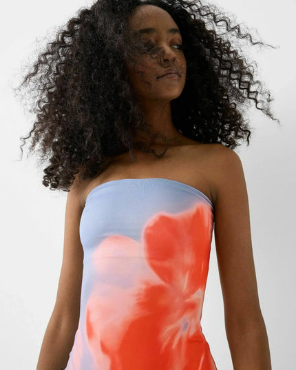 Women Strapless Printed Side Slit Maxi Dress - product image 4