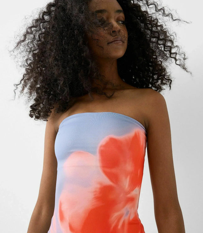 Women Strapless Printed Side Slit Maxi Dress - product image 4