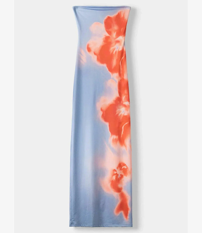Women Strapless Printed Side Slit Maxi Dress - product image 6