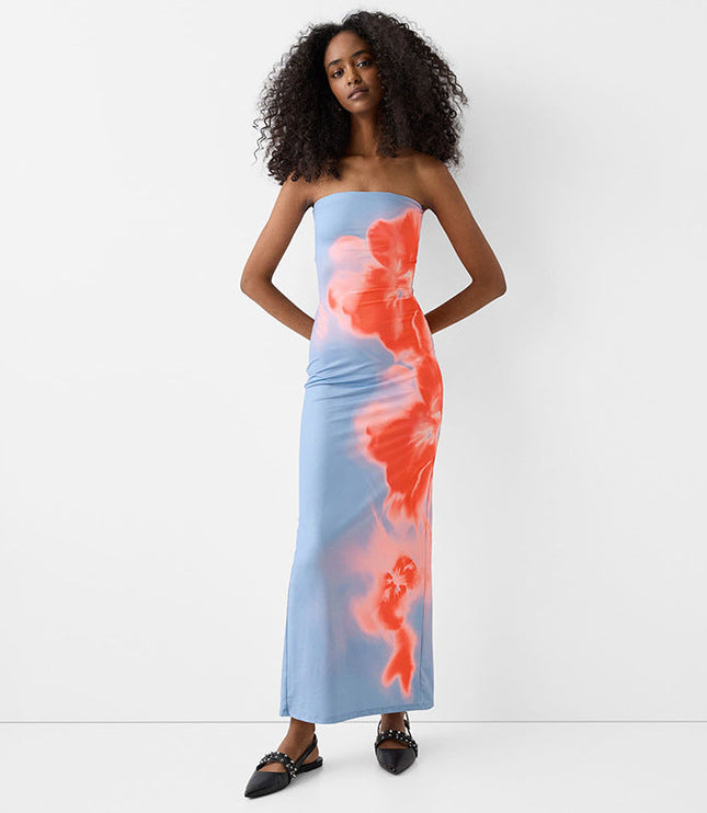 Women Strapless Printed Side Slit Maxi Dress - product image 1