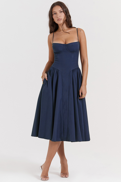 Women Sweetheart Neck Midi Dress with Side Pockets Midi Dress - product image 1